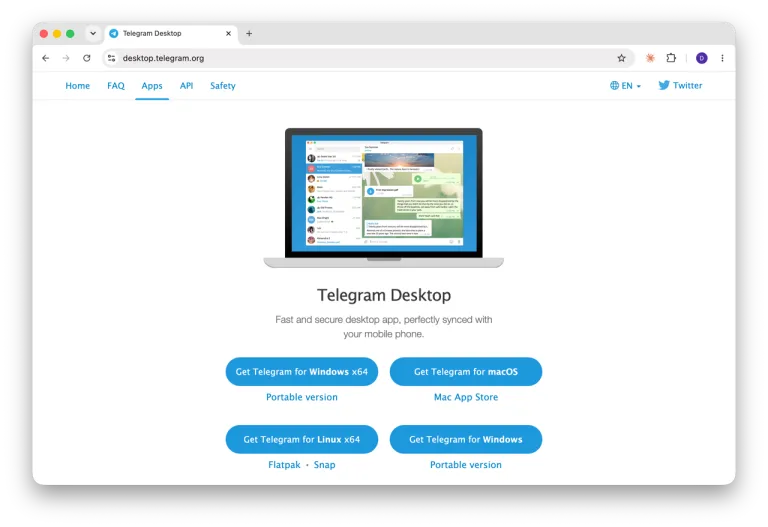 Telegram Desktop 官方下载页面